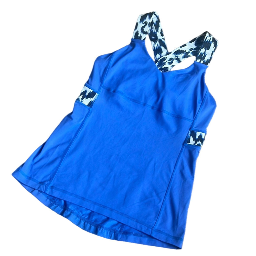 Lululemon Athletica Blue and Black Patterned Tank Top Size 6